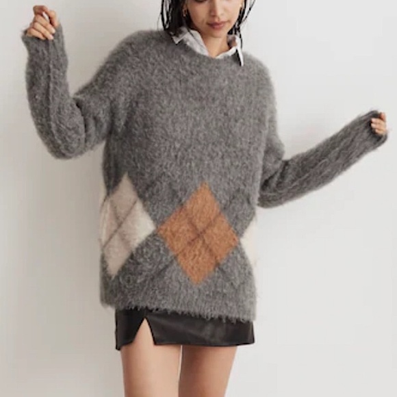 Madewell Brushed Argyle Crewneck Sweater - Picture 1 of 16